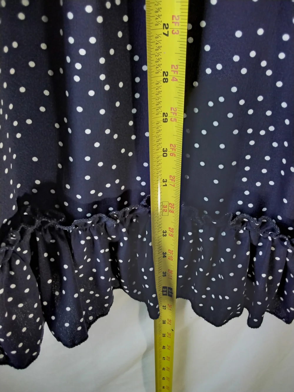 Navy Polka Dot Ruffle V-Neck Women's Dress